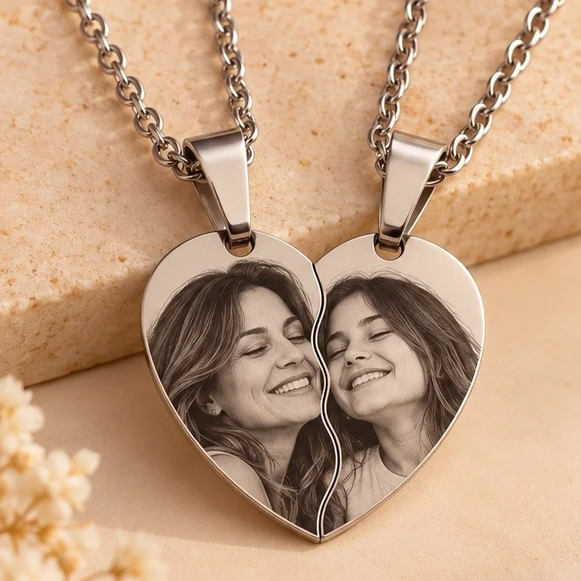 Cad. set duo corazon grabado amigas plateado acero 45cm - CAS768
