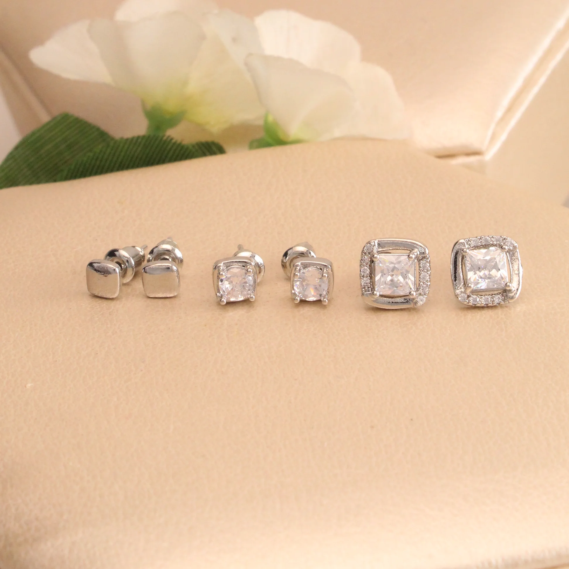 Set. trio cuadrado zircon rodio - LRS815 - Foto 1
