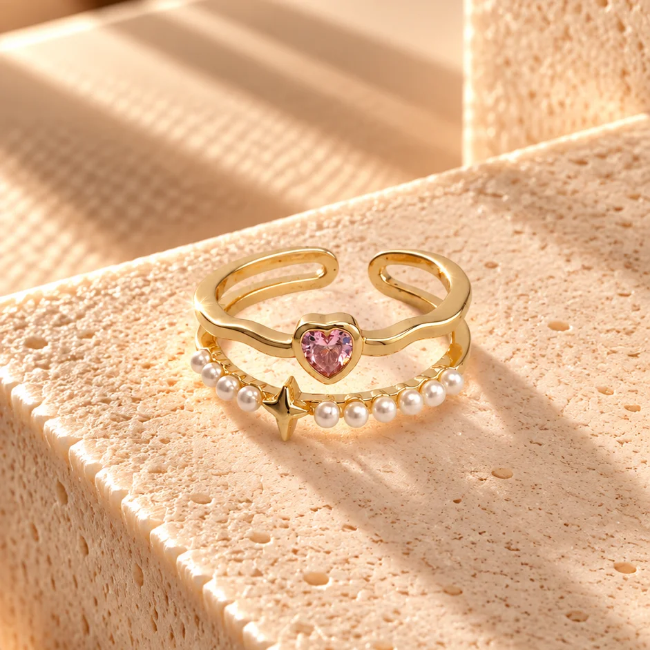Ani. perlas corazon rosa rodio graduable - RRG701