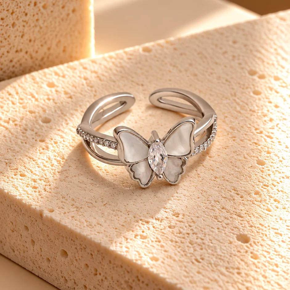 Ani. mariposa plateada rodio graduable - RRS383