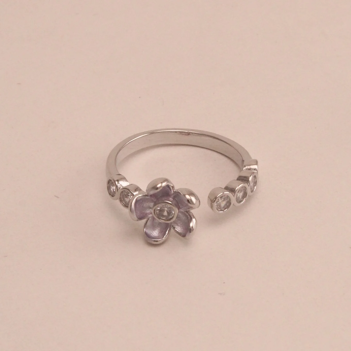 Ani. flor pura plateado rodio graduable - RRS695 - Foto 1