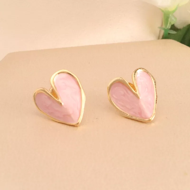 Top. Arete Corazon Rosa Borde Dorado Rodio 2 Cm - TRJ479