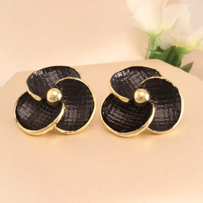 Top. Flor Negra Con Dorado Rodio 3,5 Cm - TRJ592