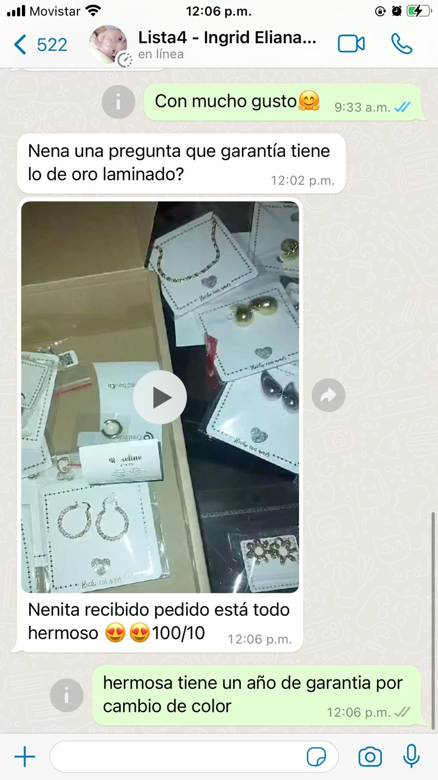 Imagen de agradecimiento de clientes a empresa de bisuteria Roseline